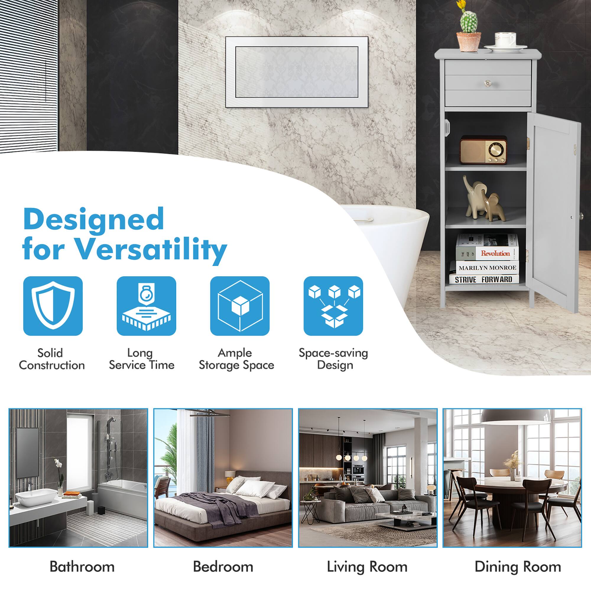 Designed for Versatility

Revolution MARILYN MONROE STRIVE FORWARD

Solid Construction
Long Service Time
Ample Storage Space
Space-saving Design

Bathroom
Bedroom
Living Room
Dining Room