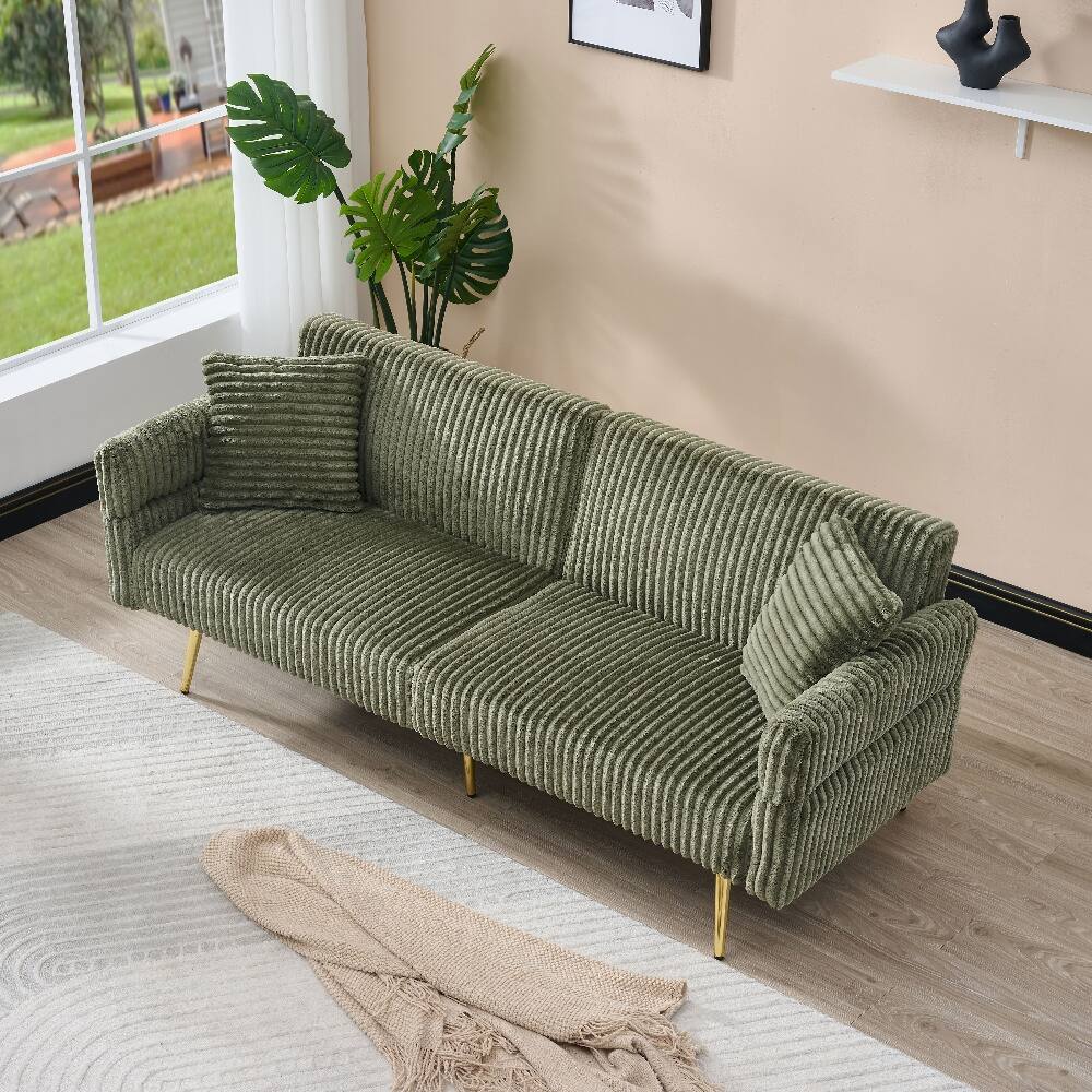 Angle. Loheer - Loheer 79 Inch Corduroy Sofa Bed Foldable Double Sofa with Folding Armrests Green - Green.