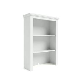 Martha Stewart - Bedford Modular Wooden Hutch with 2 Fixed Storage Shelves, Solid Wood Frame and Rear Cable Management Opening - White Frame/Gold Hardware