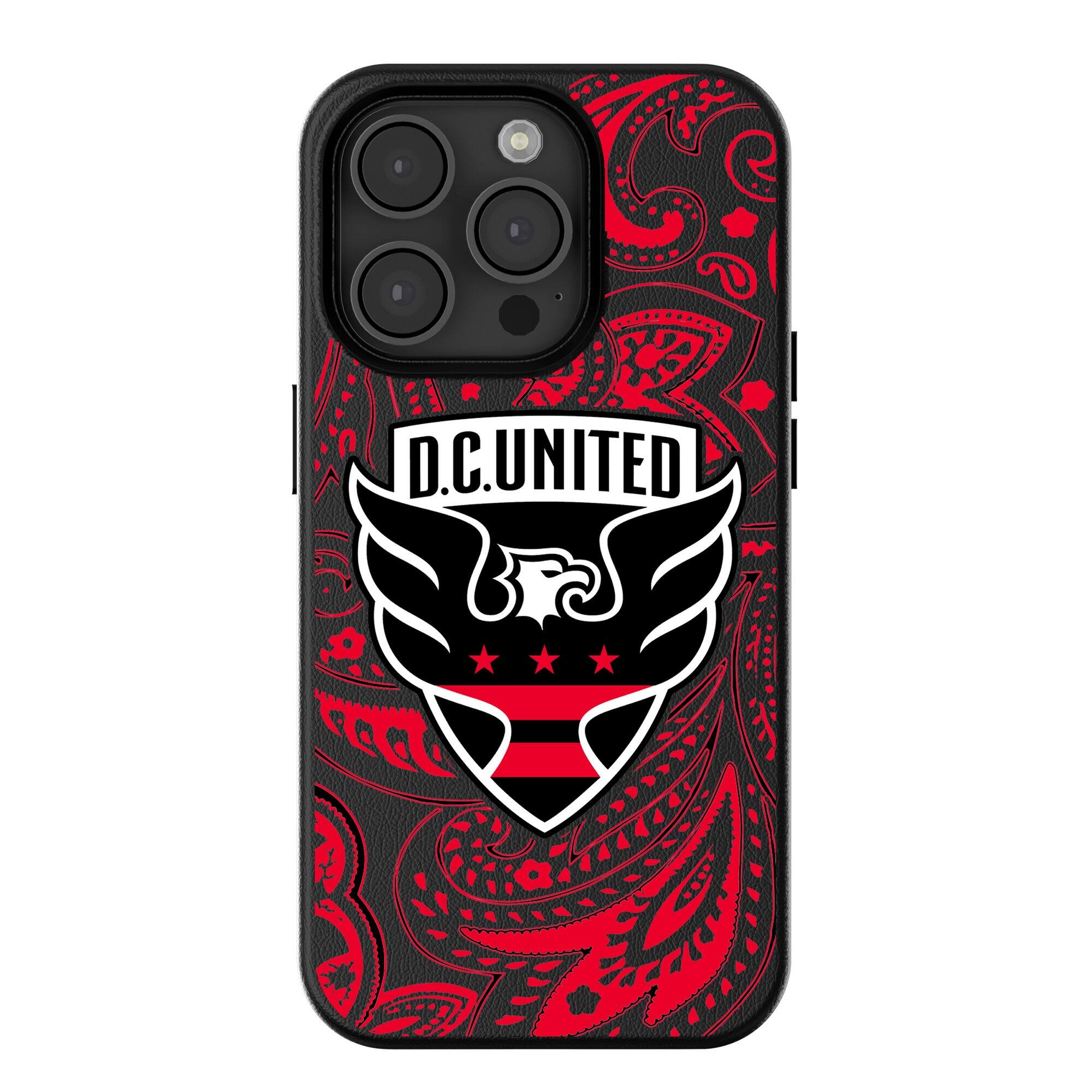 Front. Keyscaper - Black D.C. United iPhone Magnetic Bump Case - 14 Pro - Black.