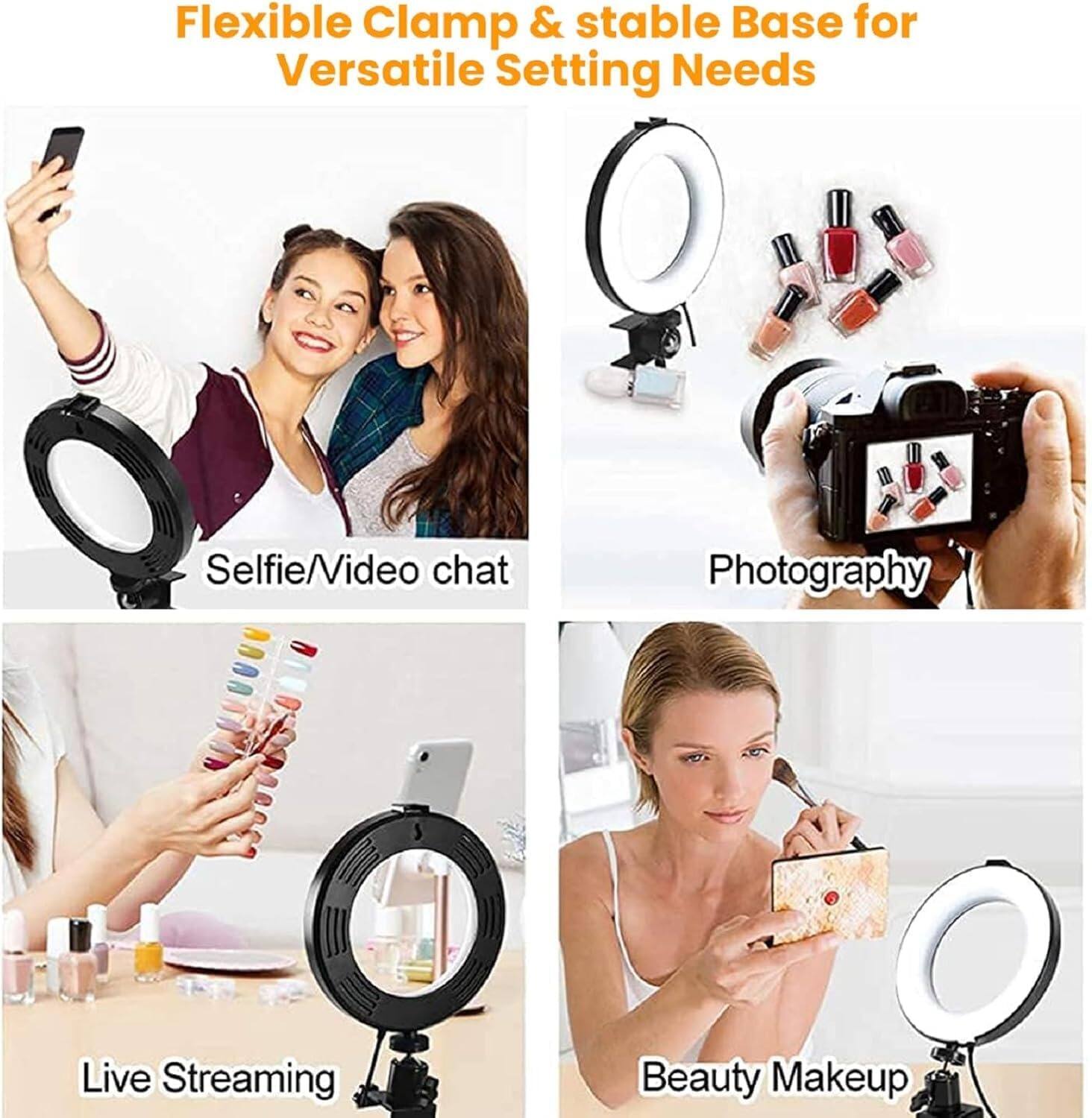 Flexible Clamp & stable Base for Versatile Setting Needs

Selfie/Video chat

Photography

Live Streaming

Beauty Makeup