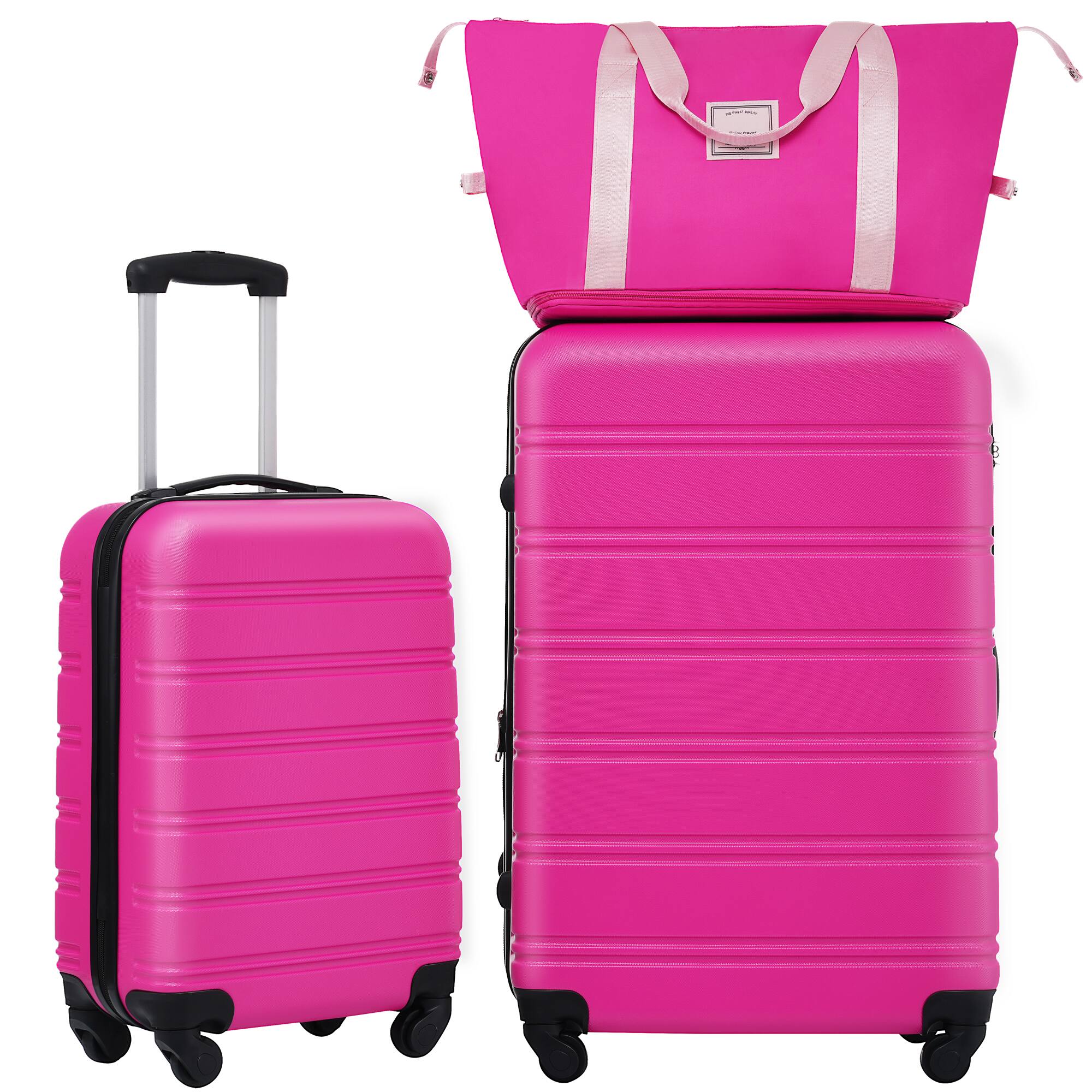Ecooso - 2-Piece Expandable ABS Spinner Luggage Set with TSA Lock, 20-Inch and 28-Inch Suitcases, Travel Duffel, and Toiletry Bag - Pink