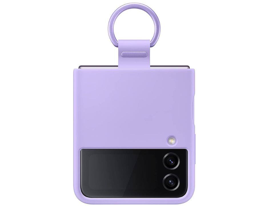 Front. Samsung - Samsung Silicone Cover With Ring for Samsung Galaxy Z Flip4 | Color: Purple - Purple.