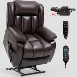 LUCKY ONE - Faux Leather Dual Motor Power Lift Recliner Chair with Massage and Heat, Infinite Position, Power-Remote - Antique Brown