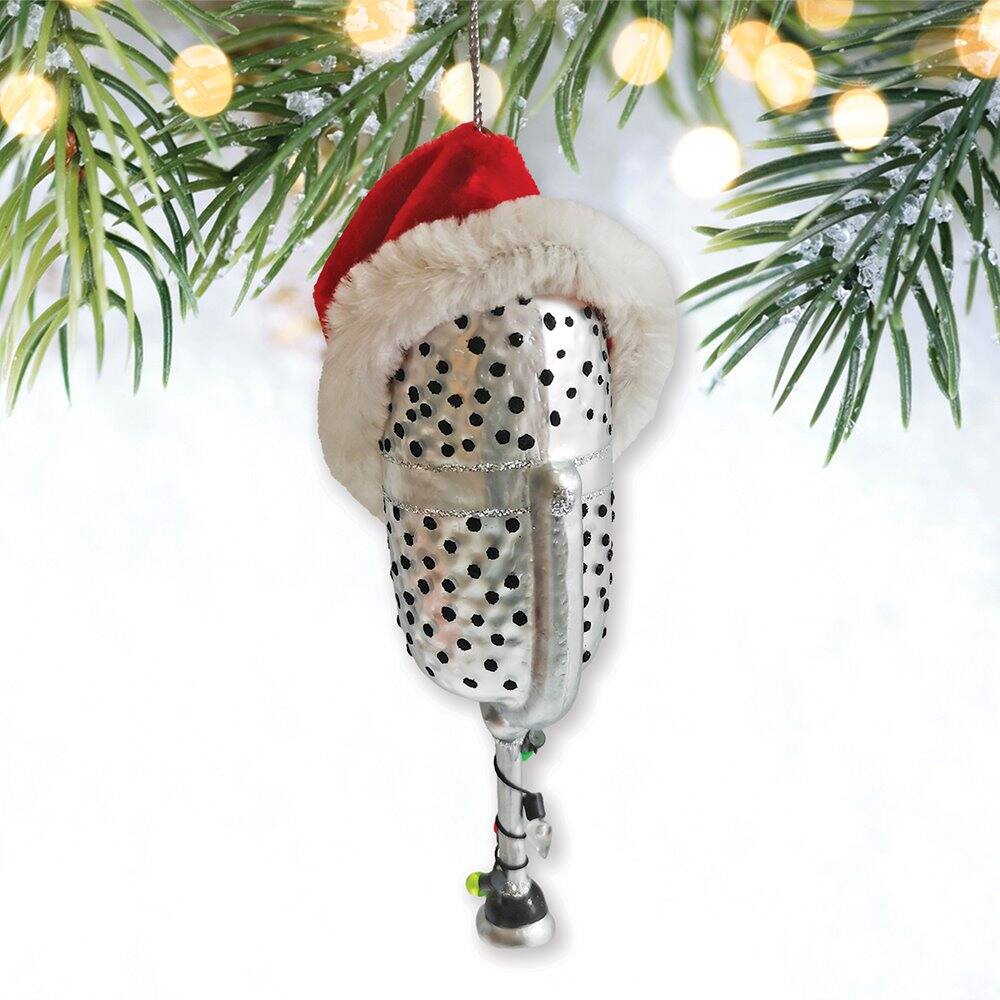 Left. OrnamentallyYou - Christmas Themed Microphone Glass Ornament Music Themed Gift for Musicians - Multi-colored.