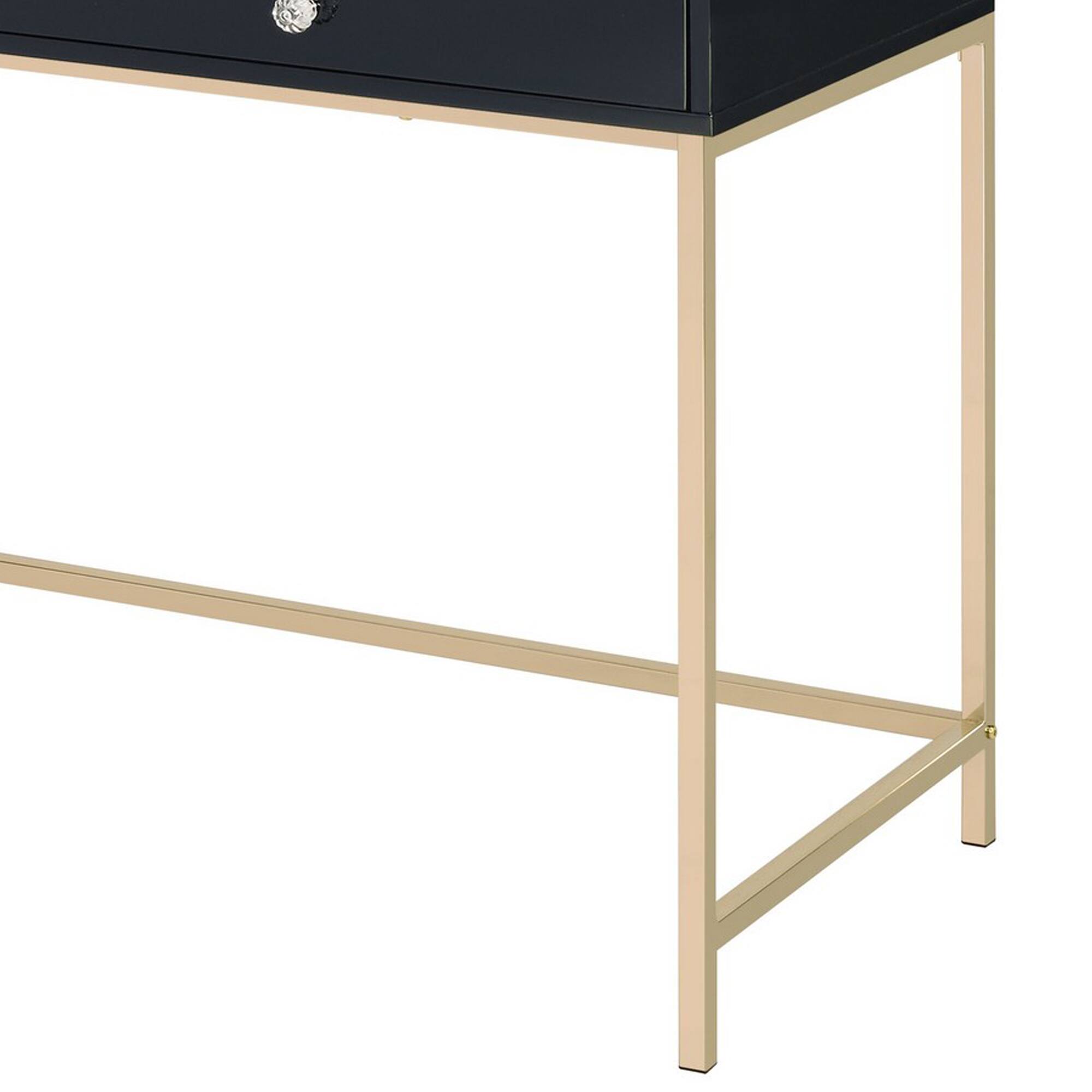 Back. Manhattan Lane - Writing Desk with 2 Storage Compartments, Black and Gold - Black, Gold.