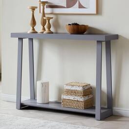 Kings Brand Furniture - Emma Narrow Console Table with Lower Shelf - Gray