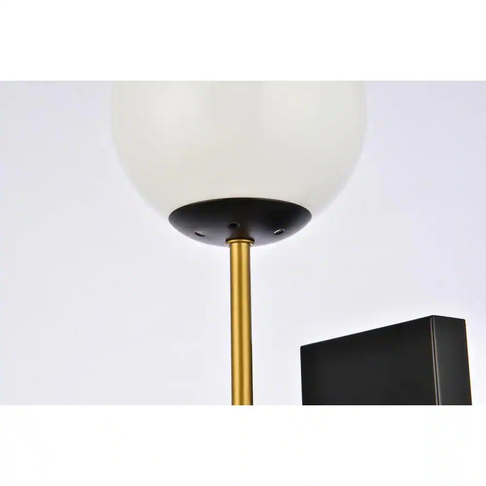 Back. Living District - Neri 2 lights black and brass and white glass wall sconce - Black And Brass And White.