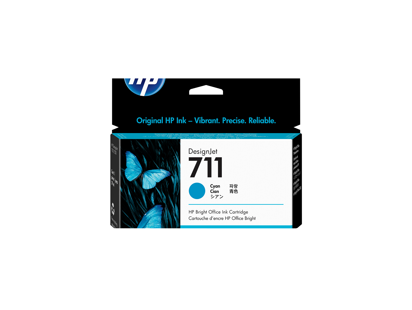 Original HP Ink - Vibrant. Precise. Reliable.

DesignJet 711 Cyan  
Cyan  
HP Bright Office Ink Cartridge  
Cartouche d'encre HP Office Bright