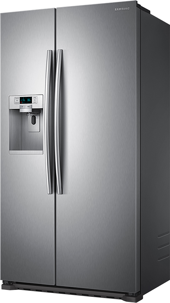 Left View: Samsung - 22.3 Cu. Ft. Side-by-Side Counter-Depth Refrigerator with In-Door Ice Maker - Silver