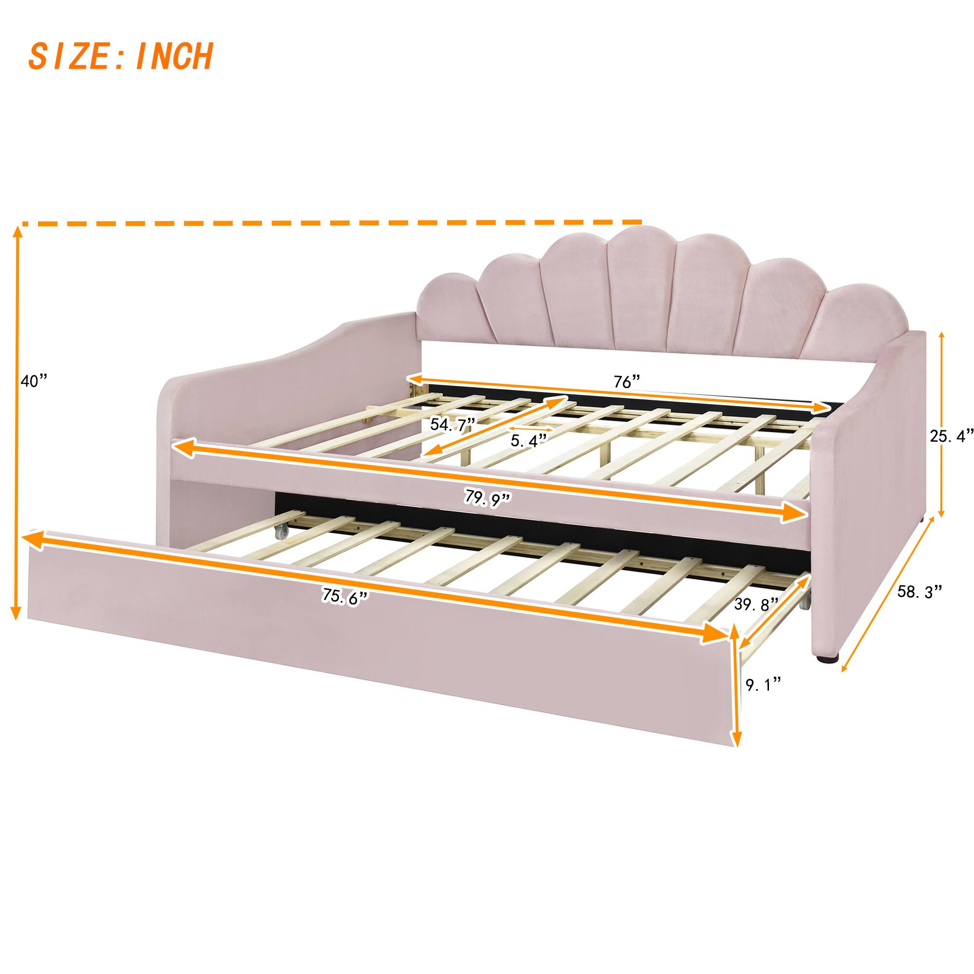 SIZE: INCH

- 40"
- 76"
- 54.7"
- 5.4"
- 25.4"
- 79.9"
- 75.6"
- 39.8"
- 58.3"
- 9.1"