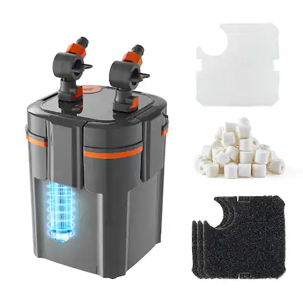 Front. VEVOR - 224.5GPH Canister Filter, 2-Stage External Aquarium Filter with Timed Light, Powerful Pump, Water Circulation Cleaning - Black.