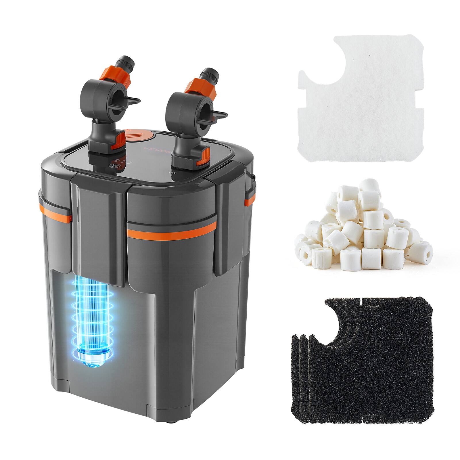 Front. VEVOR - 224.5GPH Canister Filter, 2-Stage External Aquarium Filter with Timed Light, Powerful Pump, Water Circulation Cleaning - Black.