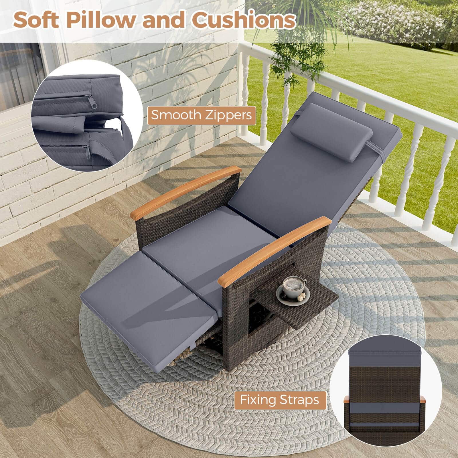 Soft Pillow and Cushions, Smooth Zippers, Fixing Straps