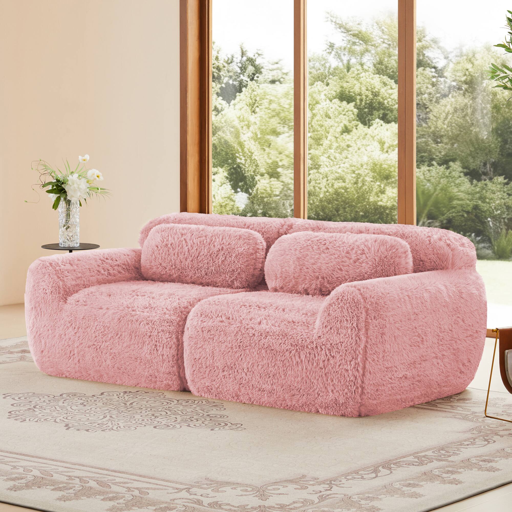 Angle. GOODSILO - Modular Sectional Sofa with Plush Fabric and Anti-Slip Design for Comfortable Seating - Pink.