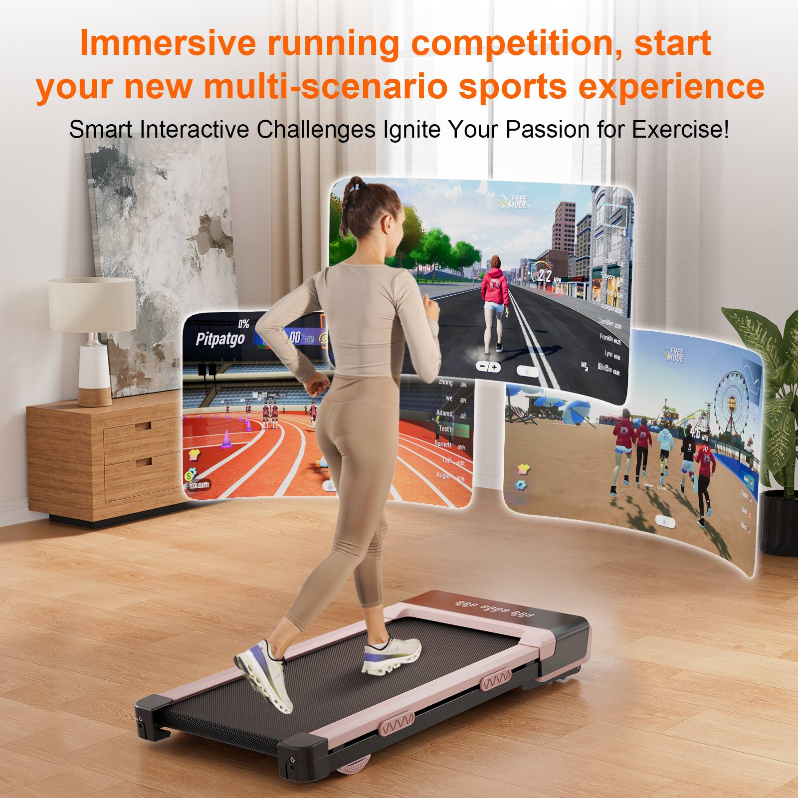 Immersive running competition, start your new multi-scenario sports experience  
Smart Interactive Challenges Ignite Your Passion for Exercise!