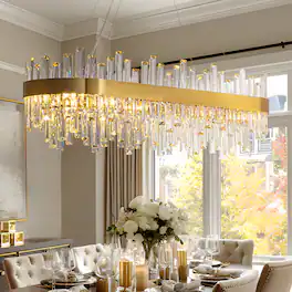 Siljoy - Luxury Rectangle Crystal Chandelier, 40" Linear Chandelier, 16-Light for Kitchen Island Foyer Living Room - Gold