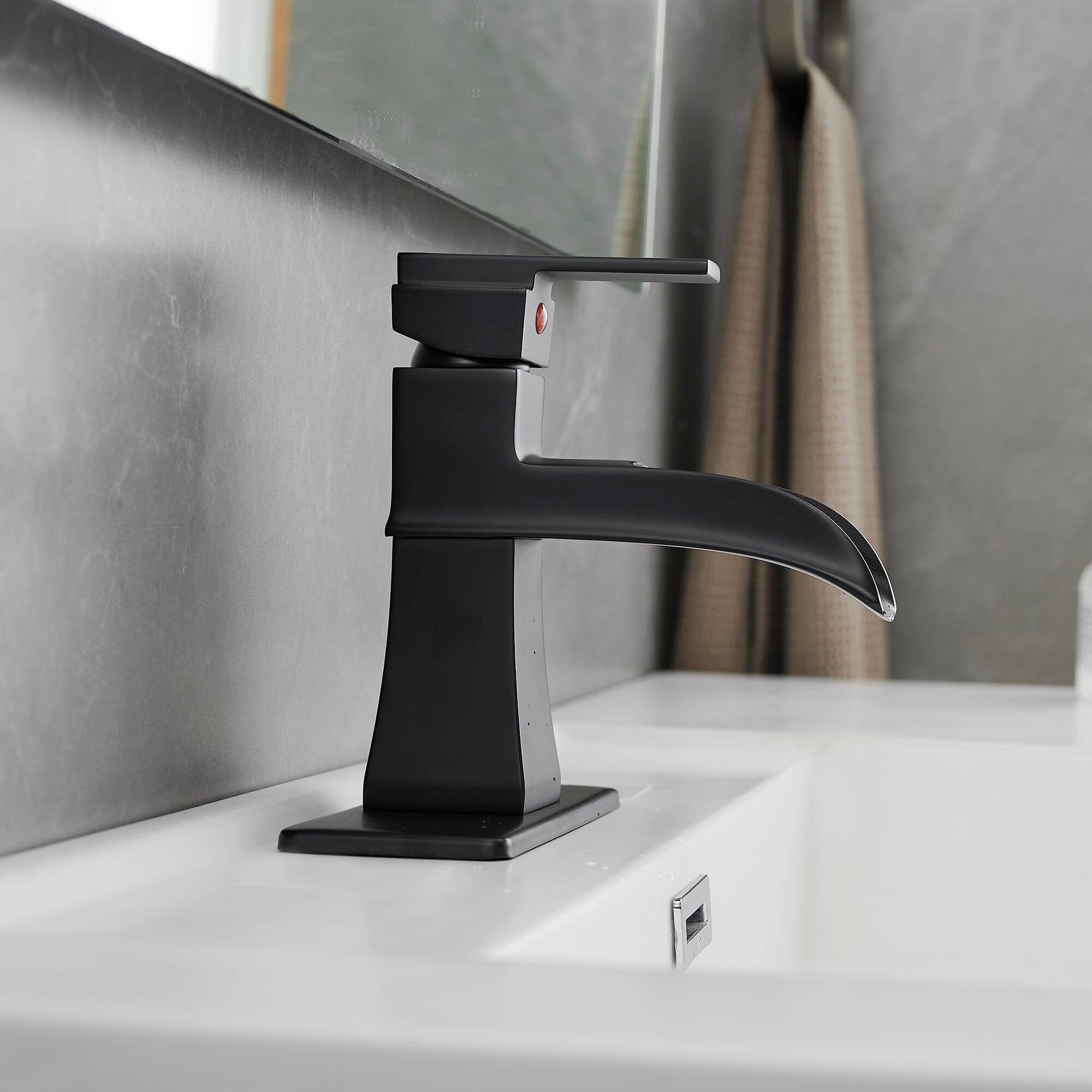 Alt View 10. Boyel Living - Single Handle Single Hole Bathroom Faucet with Deck Plate Included Pop Up Drain and Water Supply Hoses in Matte Black - Matte Black.
