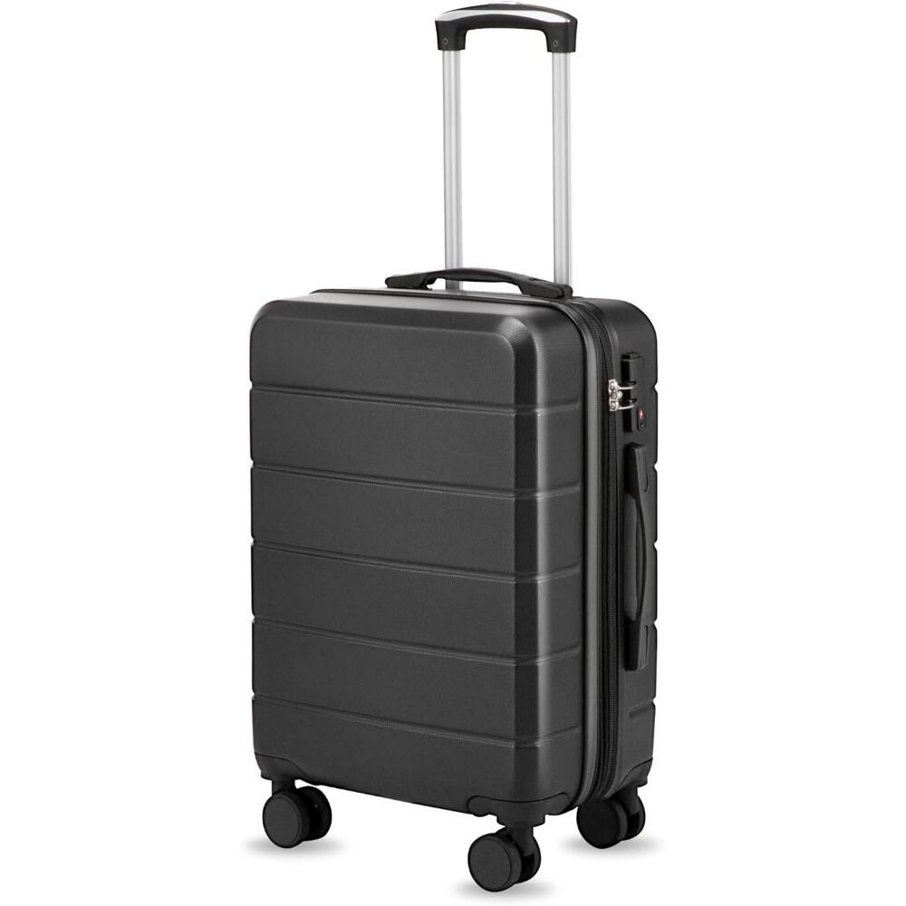 LUGGEX - 20 Inch Carry-On Expandable Hardside Spinner Suitcase with TSA Lock - Lite-YY - Black