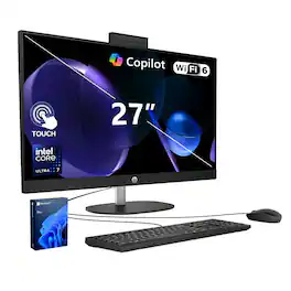HP - Upgraded - 27" FHD Touch All-in-One - Intel Core Ultra 7 255U - 32GB RAM 2TB SSD - Wired Keyboard & Mouse - Copilot - Black