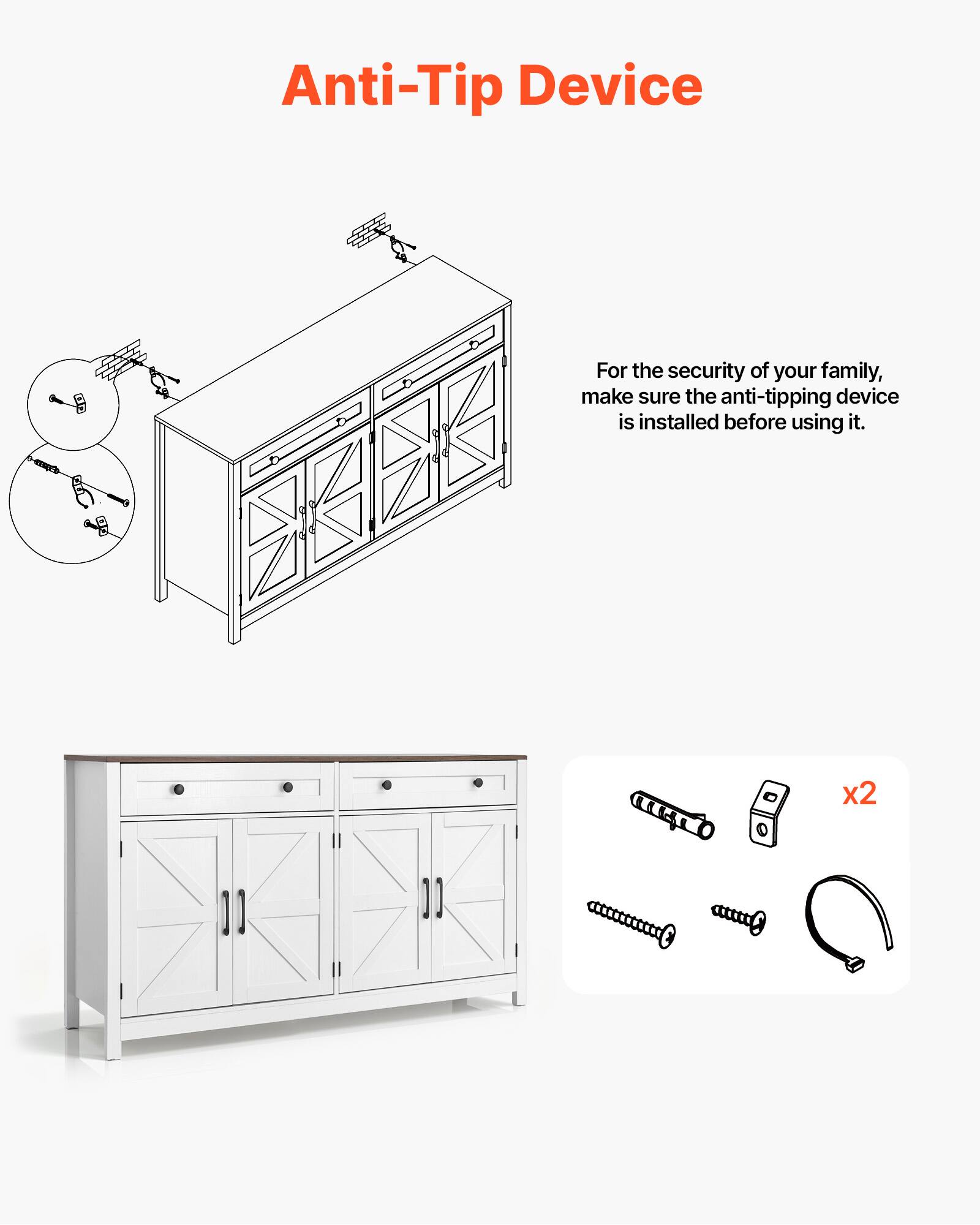 Anti-Tip Device

For the security of your family, make sure the anti-tipping device is installed before using it.