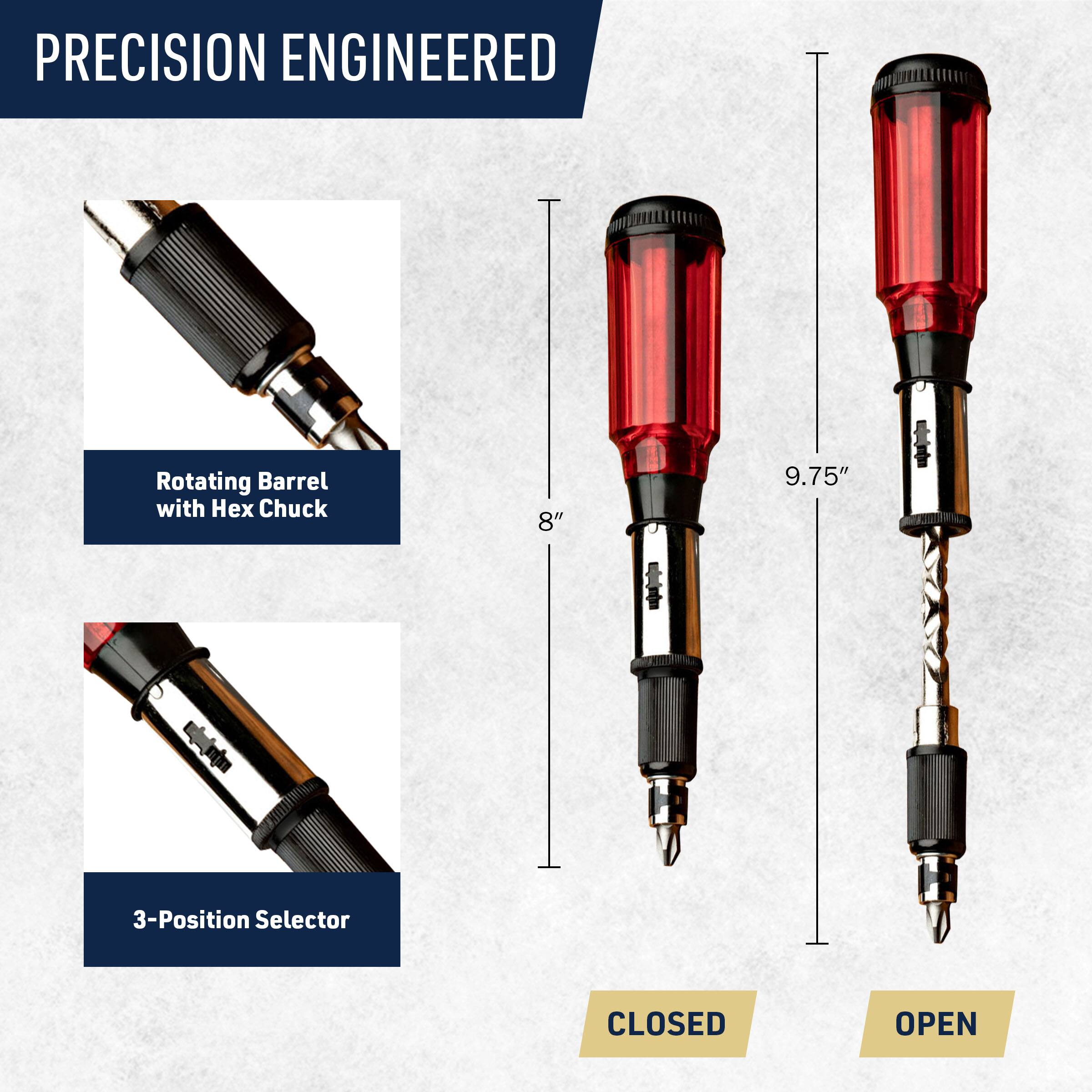 PRECISION ENGINEERED

Rotating Barrel with Hex Chuck  
8" 9.75"

3-Position Selector  
CLOSED OPEN