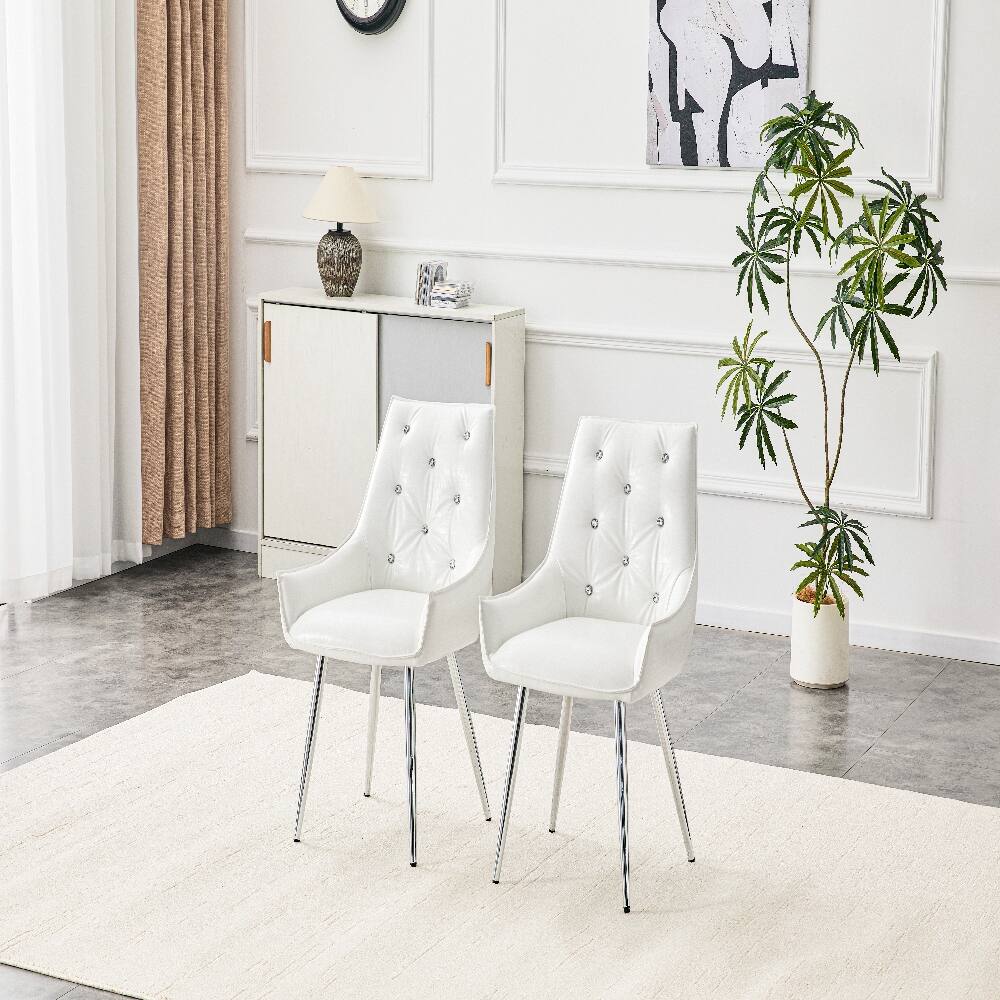 Front. Loheer - Loheer Crocodile Pattern Accent Chair Set of 2 White PU Leather - White.
