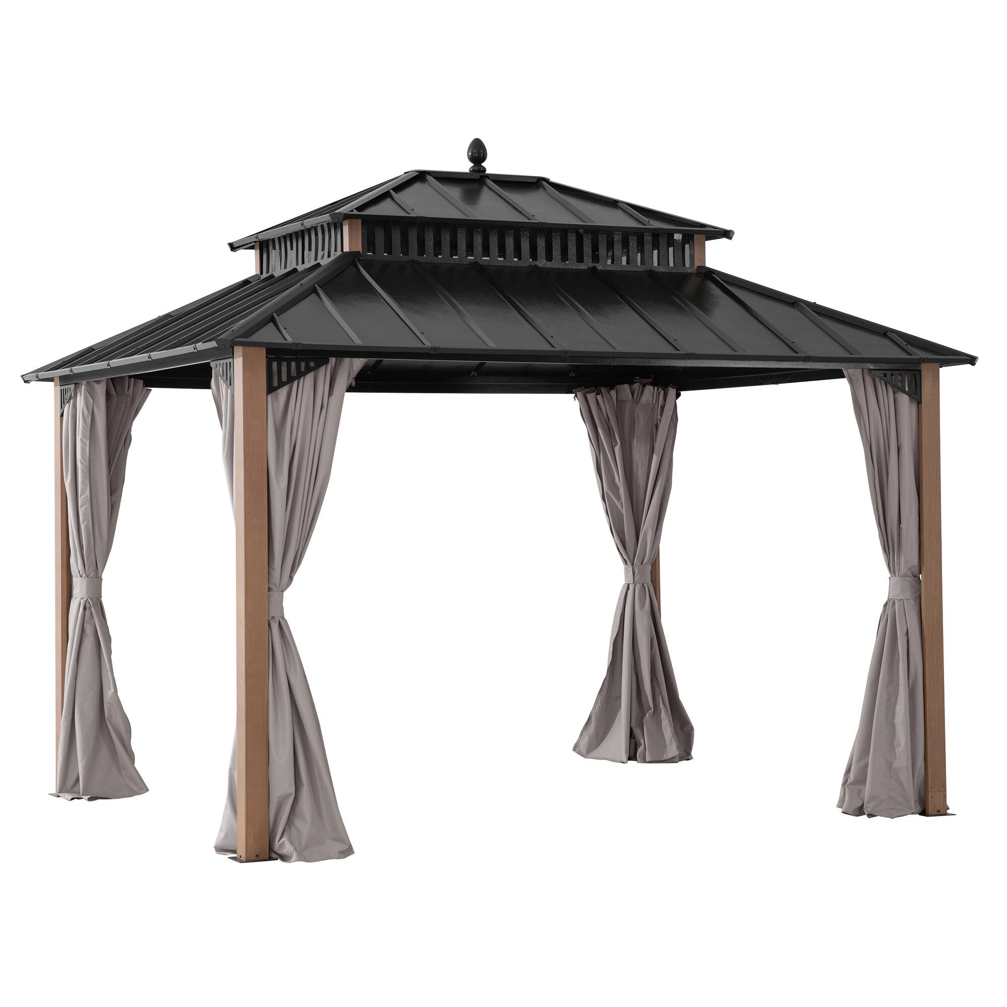 Angle. SUNJOY - 12x10 Kingston Hardtop Rectangular Gazebo Wood Grain.