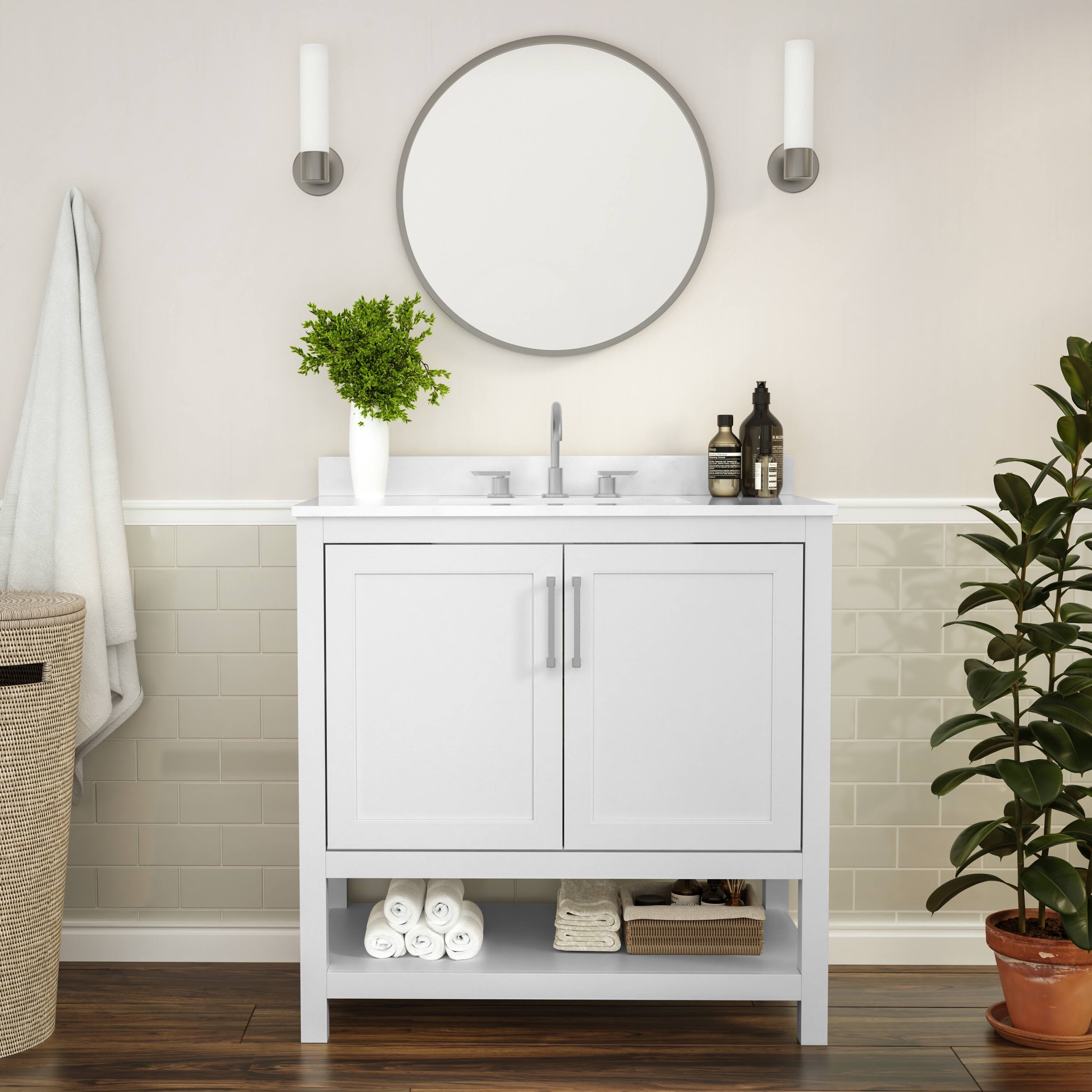 Alt View 1. Flash Furniture - Vega 36 Inch Bathroom Vanity with Sink Combo, Storage Cabinet with Soft Close Doors and Open Shelf, Carrara Marble Finis - White.