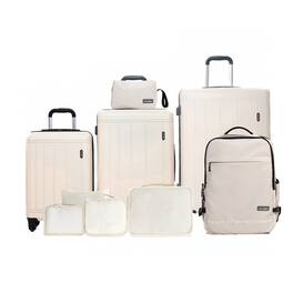 LOVMOR - 9-Piece ABS+PC Hardshell Luggage Set TSA White - Beige