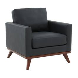 LeisureMod - Chester Mid-Century Modern Leather Accent Chair, Birch Wood Frame Armchair - Easy Assembly - Black