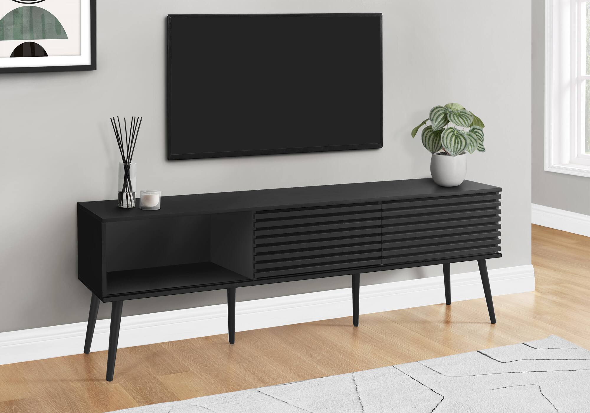 Alt View 7. Spaco - Spaco TV Stand for TVs Up to 80", 72” Entertainment Center Media Console with Laminate, Sliding Doors, Solid Wood Legs - Black.