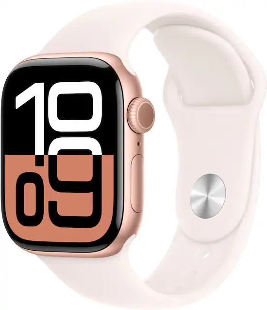 Apple Watch Series 10 GPS 42mm Aluminum Case with Light Blush Sport Band S M Rose Gold 2024 MWWH3LW A Best Buy