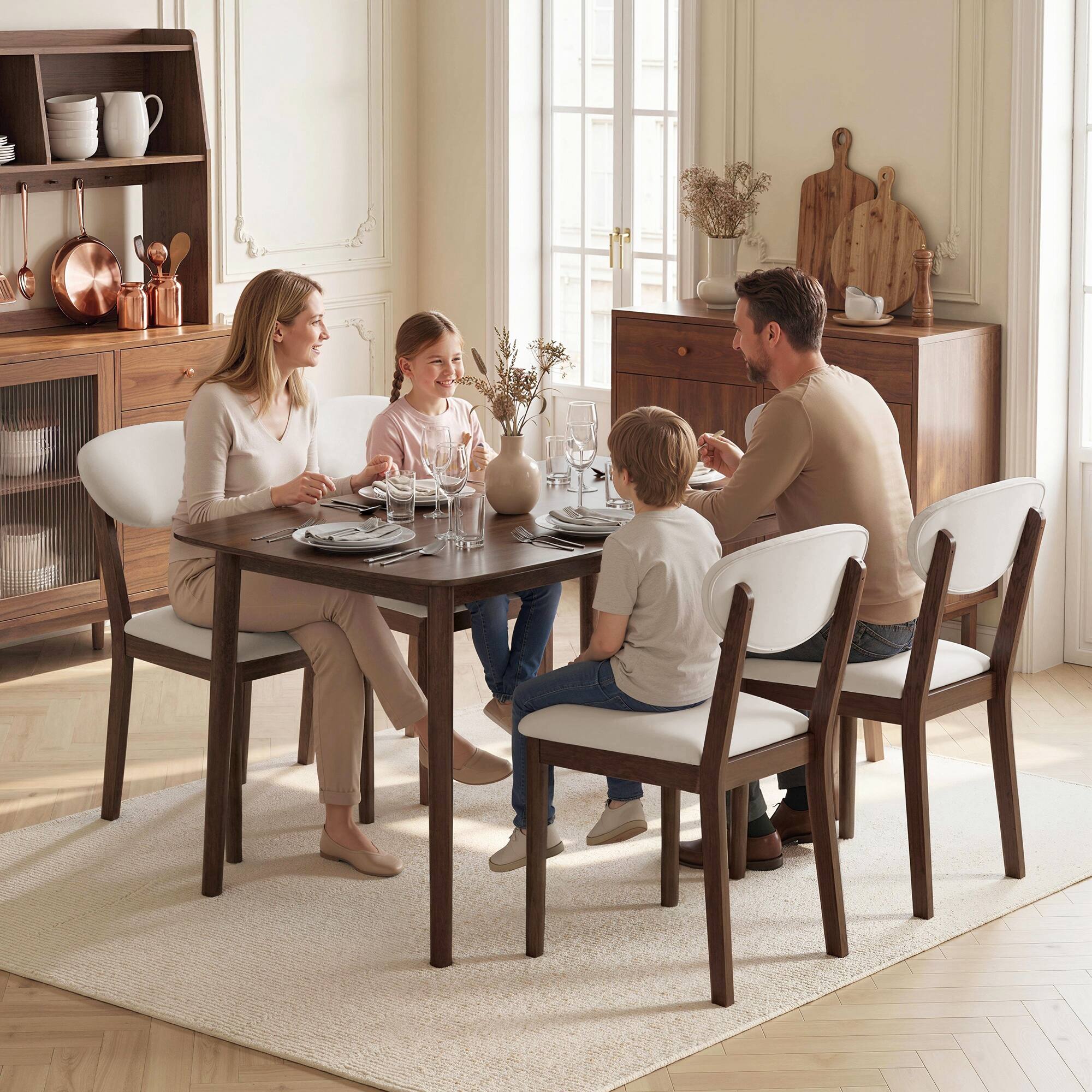 Alt View 8. Homcom - Dining Table Set for 4, Mid-Century Modern Kitchen Table and Chairs - Cream White.