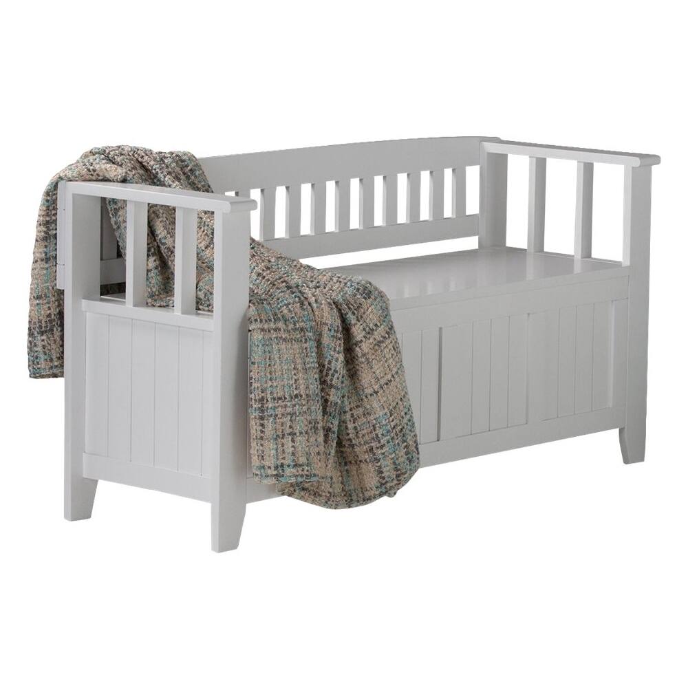 Alt View 11. Simpli Home - Acadian Entryway Storage Bench With Backrest - White.