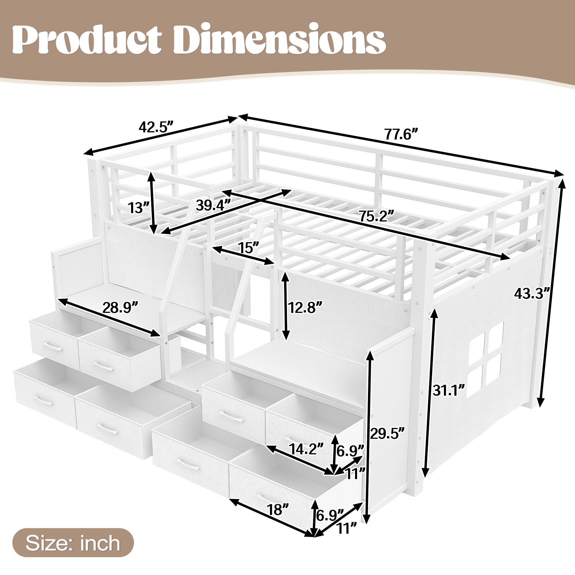 Product Dimensions: 42.5" x 77.6" x 13" x 39.4" x 75.2" x 15" x 28.9" x 12.8" x 43.3" x 31.1" x 29.5" x 14.2" x 6.9" x 11"  
Size: 18" x 6.9" x 11"