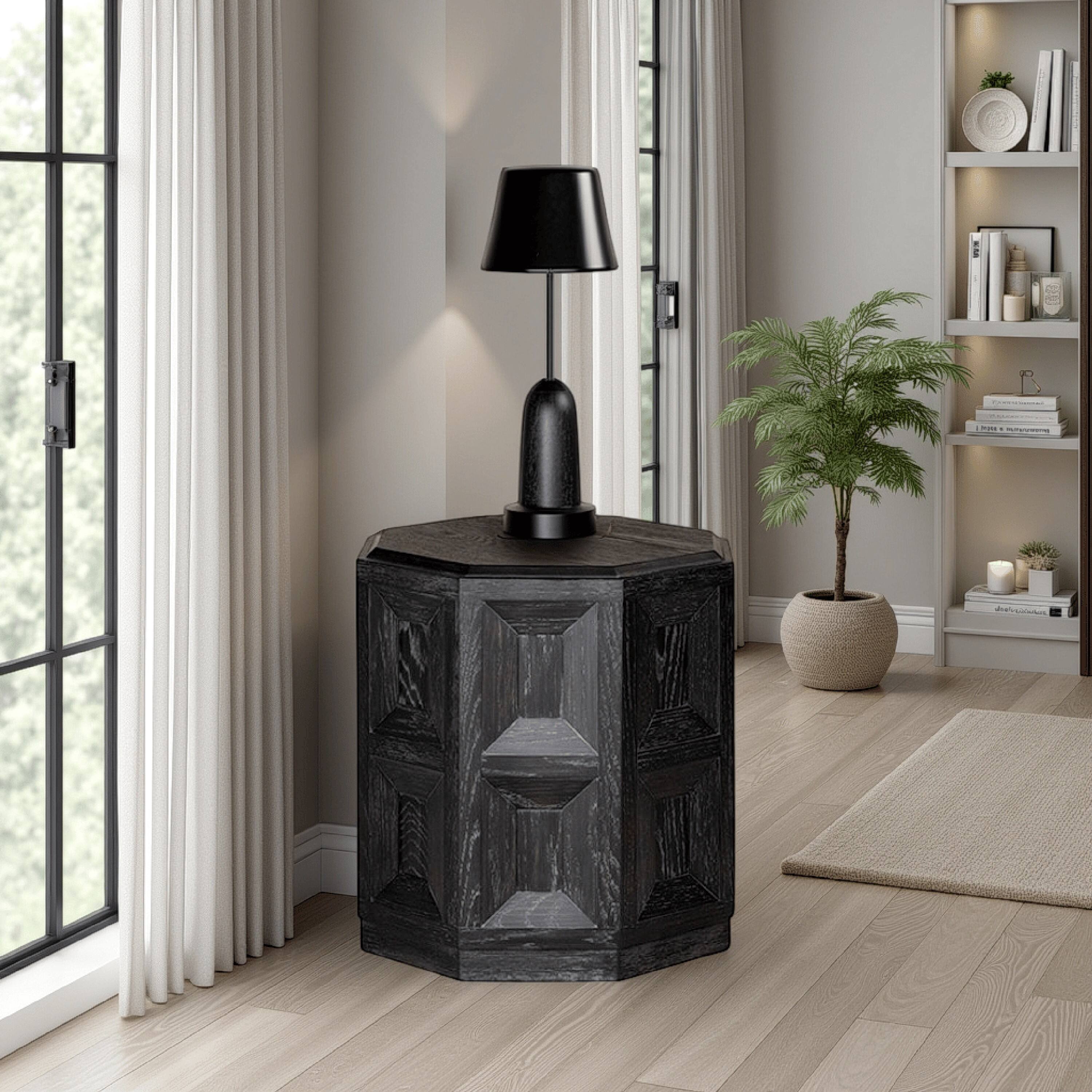 Alt View 5. Manhattan Lane - Kizie Accent Side End Table, Black Rubberwood, Rectangular 20 Inch - Black.