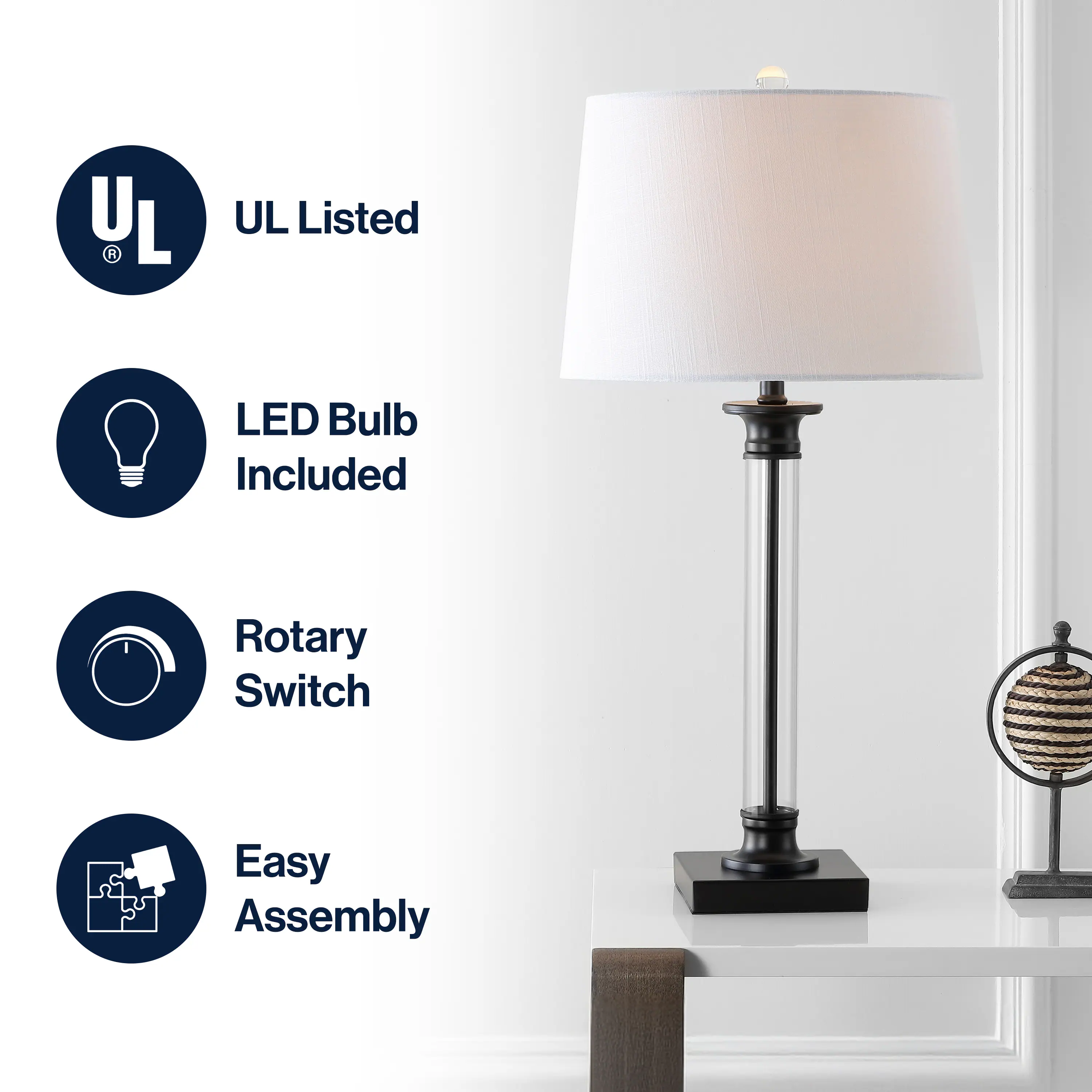 - UL Listed
- LED Bulb Included
- Rotary Switch
- Easy Assembly