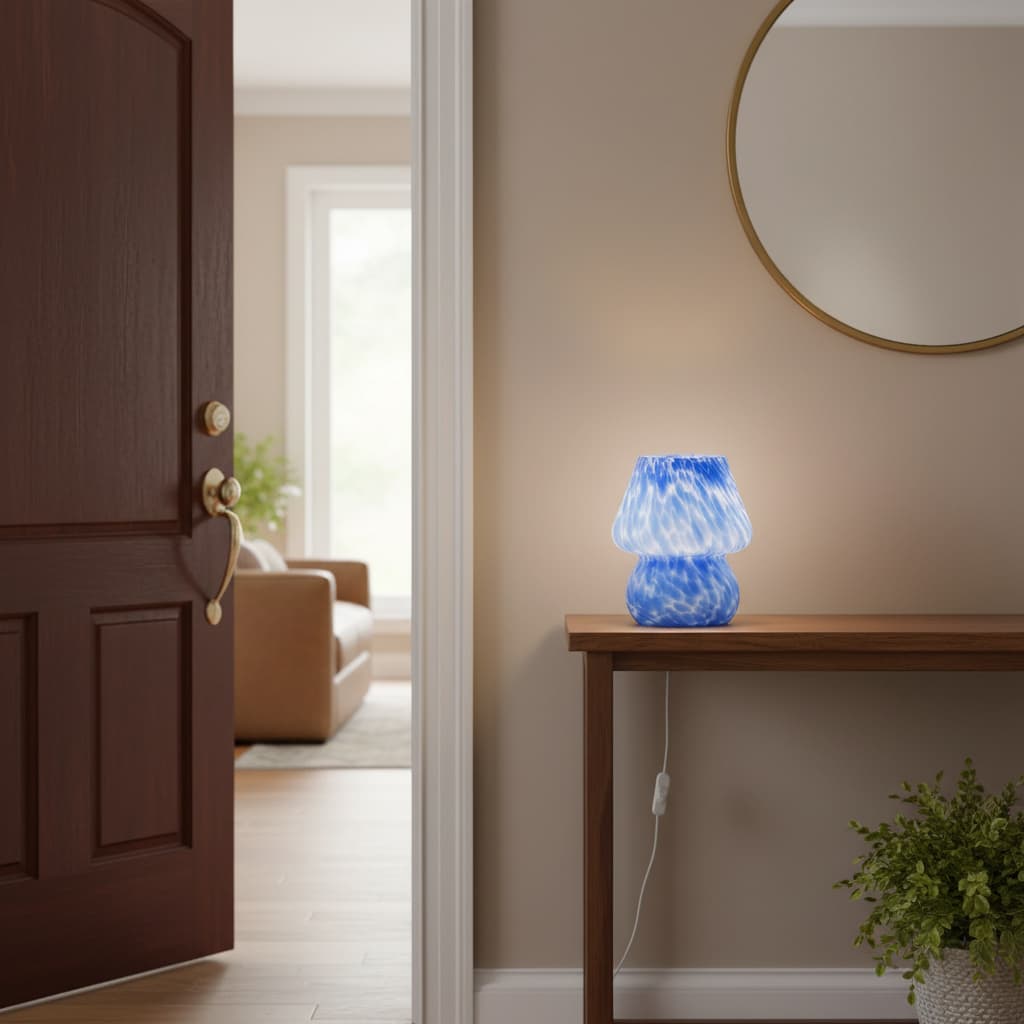 Alt View 3. FINEAK - Mushroom Table Lamp - Cute Mini Modern Bedside/Desk Lamp (Ocean Blue) - Blue.