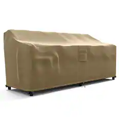 Front. KHOMO GEAR - Heavy-Duty Patio Sofa Cover, Waterproof Outdoor Furniture Protector, Fade & Weather Resistant – 32.5" H x 76" W x 31" - Brown.