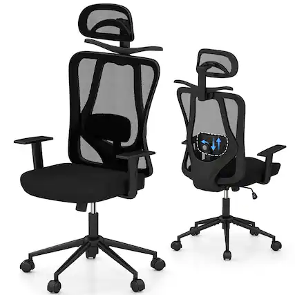 Front. Ecooso - Ergonomic Office Chair with 3D Headrest and Reclining Back, Adjustable Swivel Desk Chair - Black.