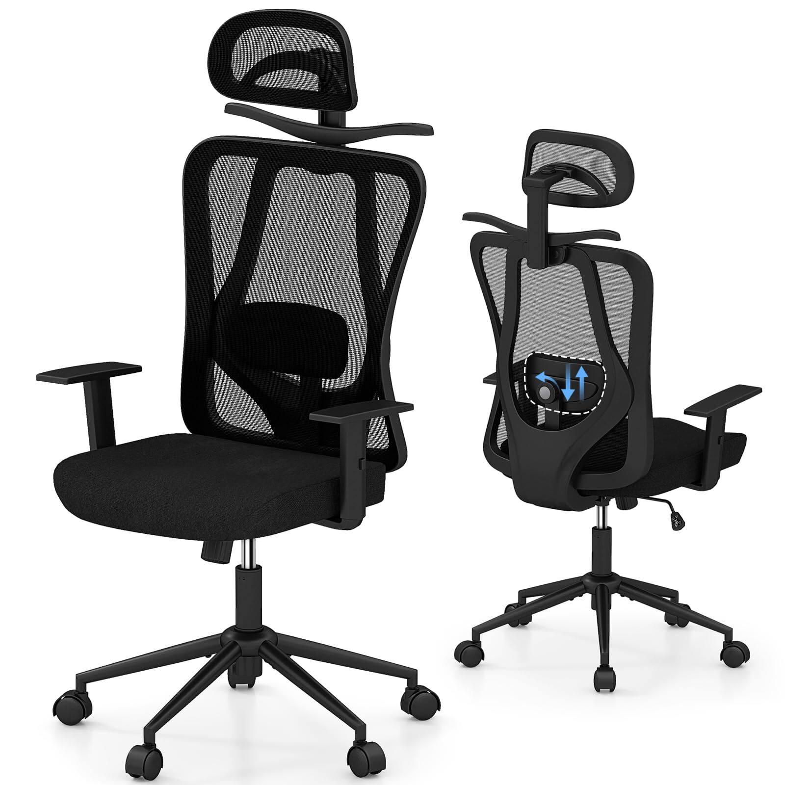 Front. Ecooso - Ergonomic Office Chair with 3D Headrest and Reclining Back, Adjustable Swivel Desk Chair - Black.