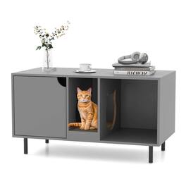 Costway - 40" Hidden Cat Washroom with Storage Removable Scratcher Metal Legs for Large Cats - Gray