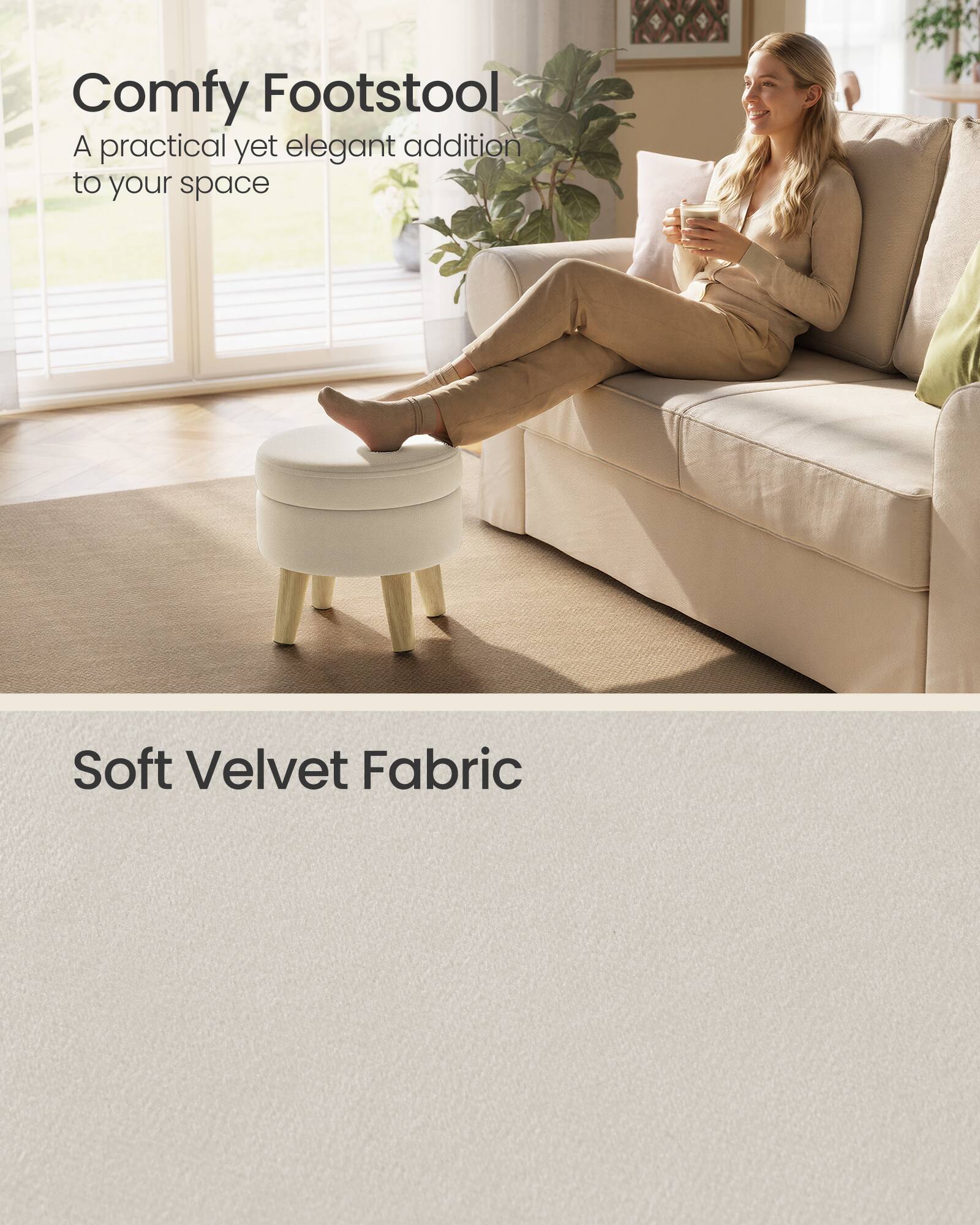 Comfy Footstool  
A practical yet elegant addition to your space  

Soft Velvet Fabric