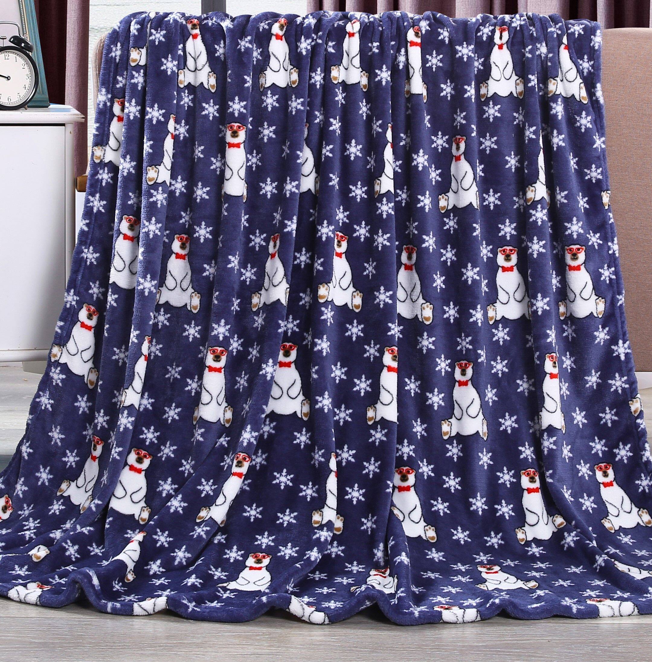 "Noble House - Festive and Cheery Holiday Microplush Throw Blanket 50""x60"" - navy polar bear" price history on PriceWatchPro