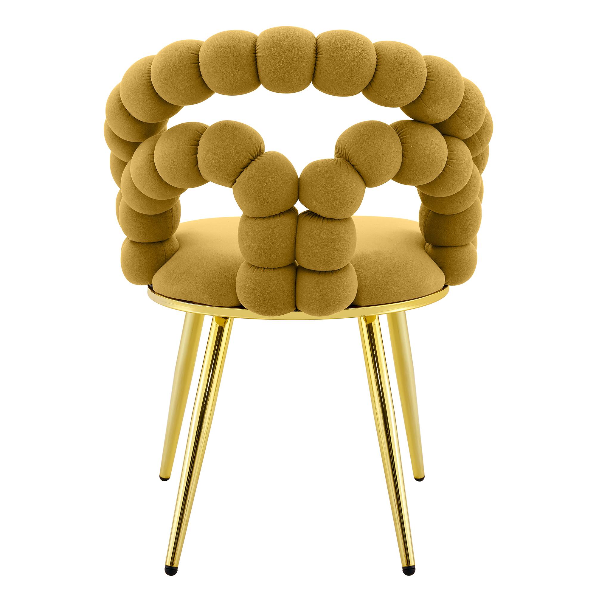 Alt View 9. Loheer - Loheer Yellow Velvet Dining Chairs Set of 2, Bubble Back Accent Seating with Gold Legs for Kitchen, 1.92 ft - Gold,Yellow.