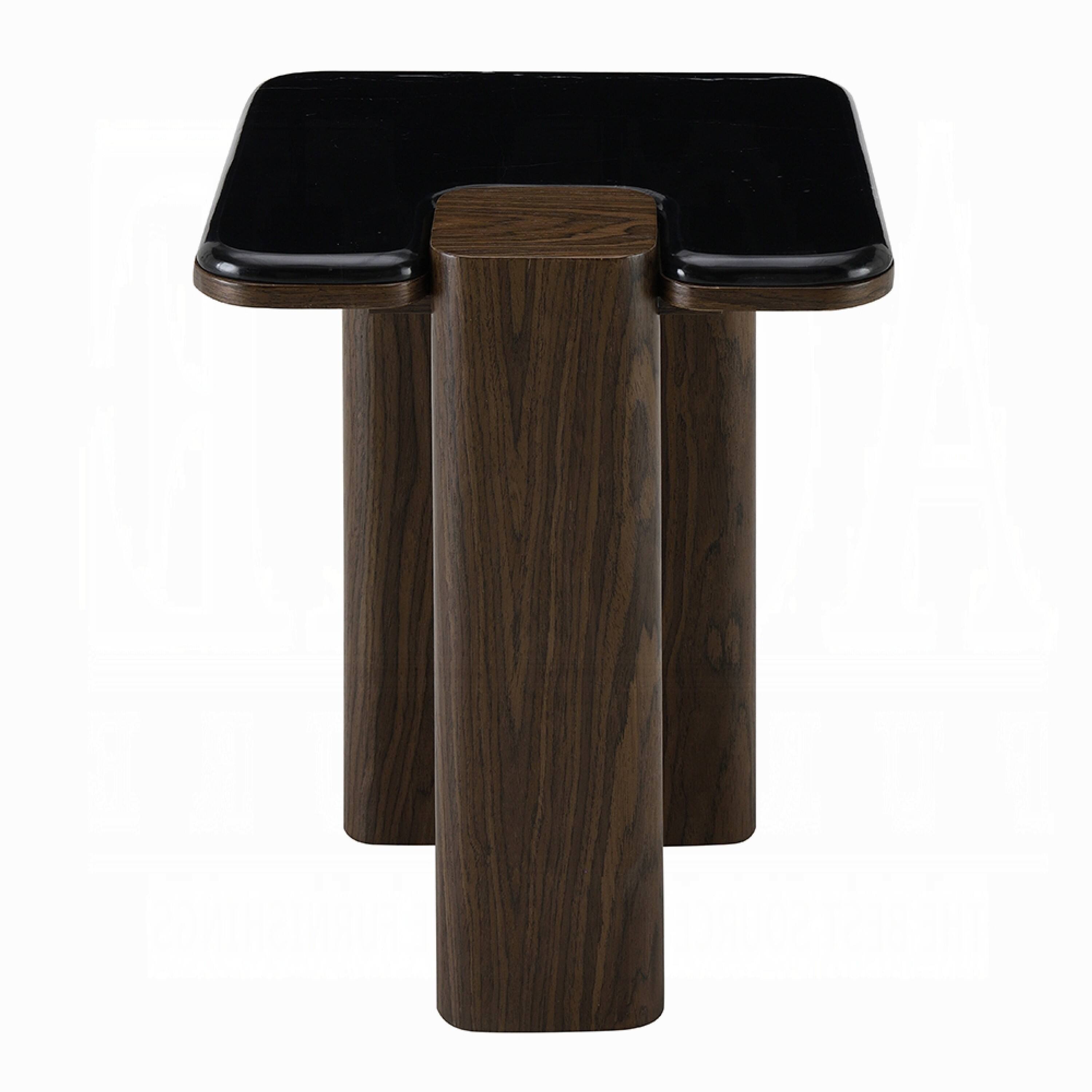 Alt View 3. Manhattan Lane - Pima Side End Table, 16 Inch Black Marble Top, Dark Walnut Brown Base - Black, Walnut Brown.