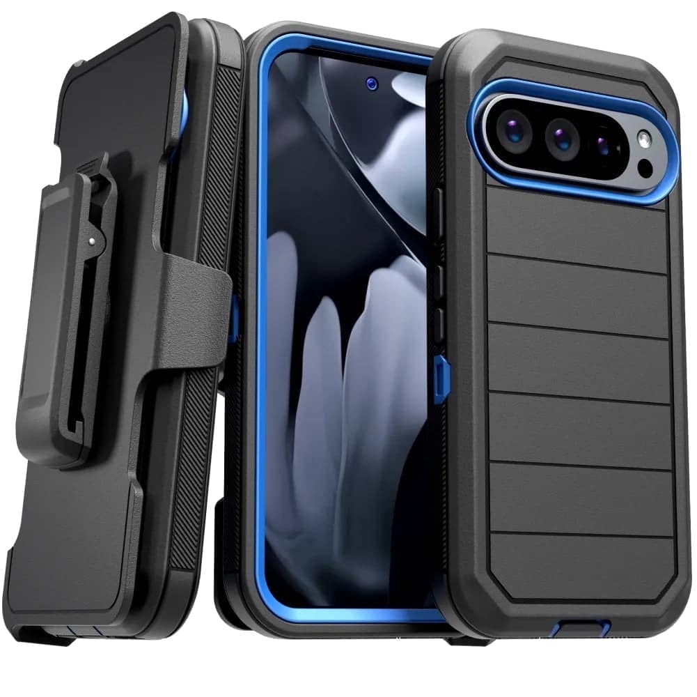 RomeTech - Defender Case for Google Pixel 10 Pro XL with Belt Clip, Kickstand, Dual-Layer, Black/Blue - Black / Blue