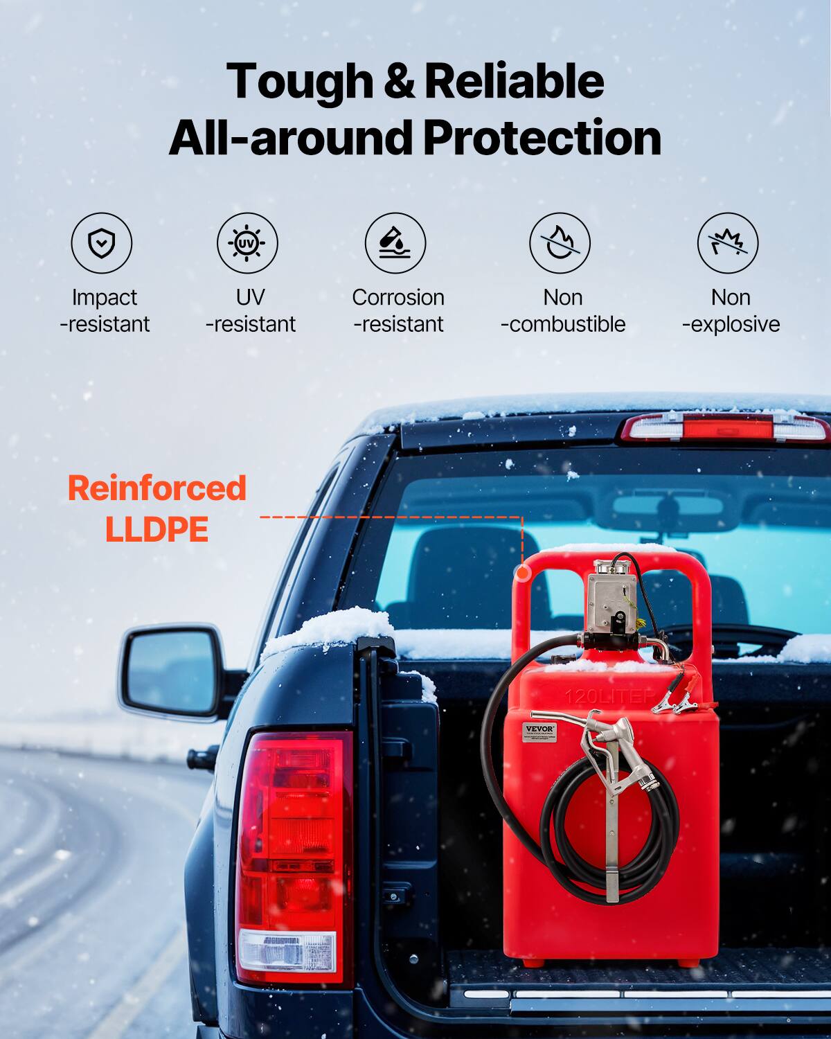 Tough & Reliable All-around Protection

Impact -resistant
UV -resistant
Corrosion -resistant
Non -combustible
Non -explosive
Reinforced LLDPE
120LITER