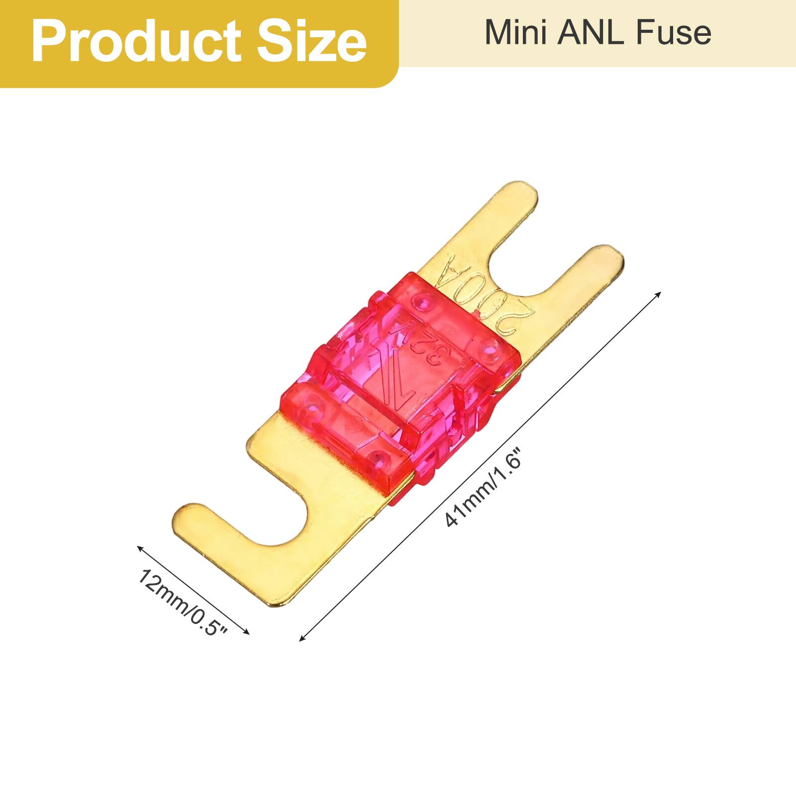 Product Size  
Mini ANL Fuse  
32M 200A  
5.6" 41mm/1.6" 12mm/0.5"